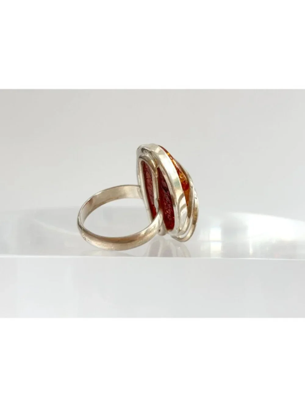 Modernist Genuine Baltic Amber Stone Sterling Silver 925 Vintage Ring - sz 7.5